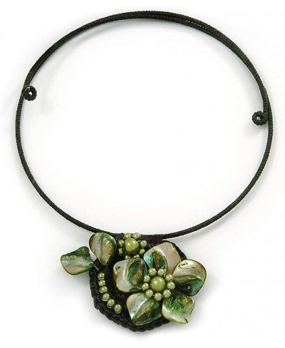 Dark Green/Olive Green Shell Flower Flex Wire Choker Necklace - Adjustable $14.80 Chokers