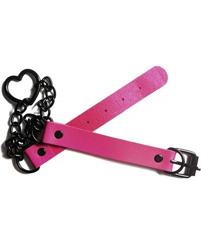 Fuchsia-on-Black Heart Chain & Pleather Choker/Collar Necklace [Punk E-Girl] [fits up to 17" neck] $17.77 Chokers