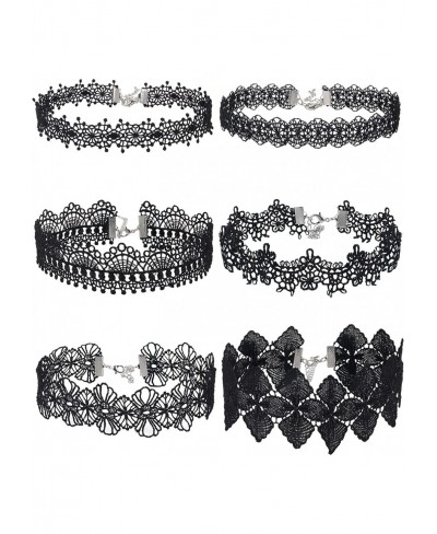 Choker Necklace Black Choker Lace Choker Gothic Necklace for Women Girls Black 6 Pieces $15.39 Collars