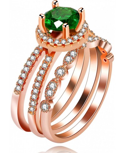 3 Pieces Rose Gold Plated Green Crystal Stacking Rings for Women Girls Anniversary Birthday Wedding Rings Set Y580 $8.98 Stac...