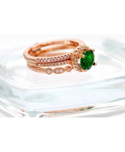 3 Pieces Rose Gold Plated Green Crystal Stacking Rings for Women Girls Anniversary Birthday Wedding Rings Set Y580 $8.98 Stac...