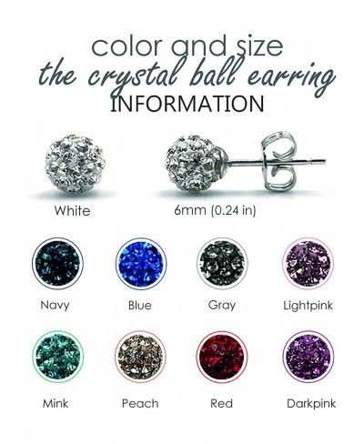 Luxurious Czech Stone Lightpink Crystal Ball Sterling Silver Stud Earrings for Women (4size) $15.08 Ball