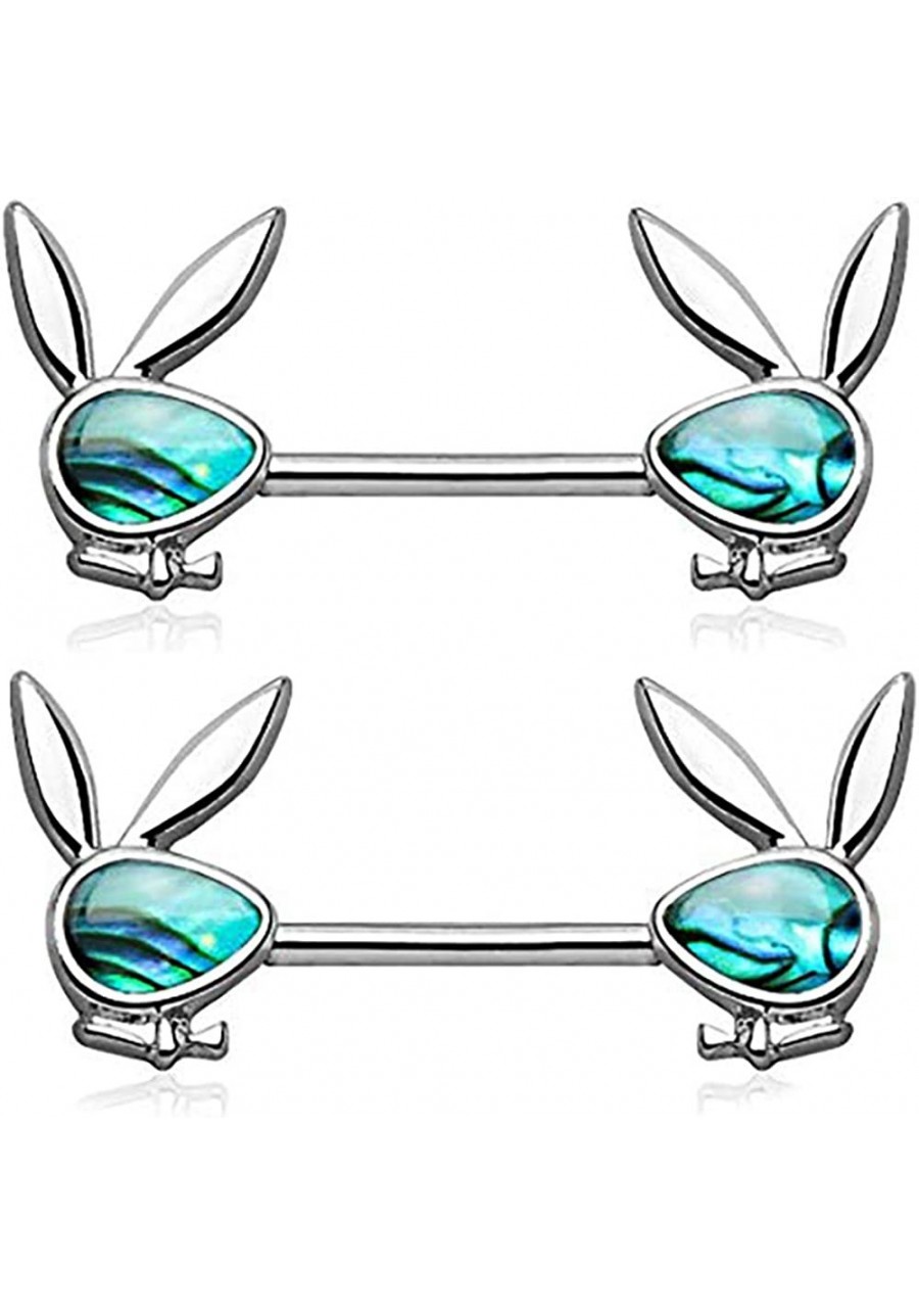 Surgical Steel Abalone Shell Playboy Bunny Emblem Nipple Barbells $19.76 Piercing Jewelry