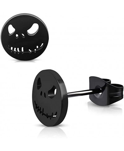 Stainless Steel Black/Silver Jack Skellington Cut-Out Round Circle Button Stud Post Earrings(10mm) $12.44 Stud