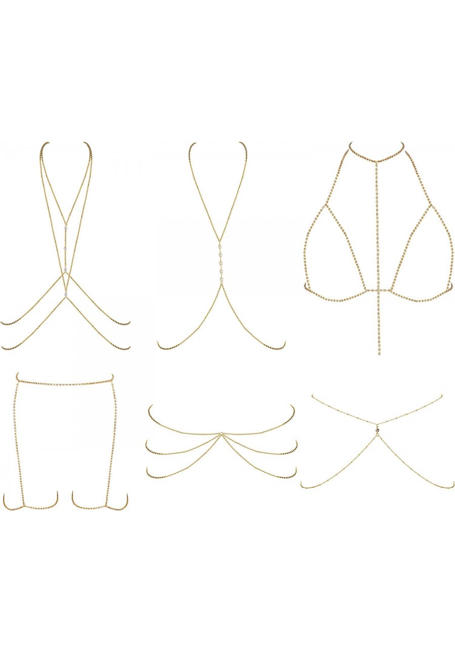 6Pcs Sexy Body Chains for Women Bikini Belly Waist Chain Summer Beach Bra Body Jewelry Set Adjustable $10.46 Body Chains