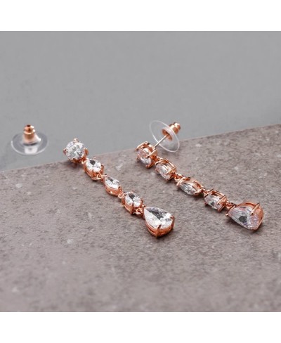 Rose Gold CZ Bridal Earrings CZ Dangle Earrings for Wedding Cubic Zirconia Earrings for Brides $30.84 Drop & Dangle