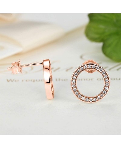 Rose Gold Halo Stud Earrings 925 Sterling Silver with Cubic Zirconia Christmas Day Gift for Women $11.03 Stud