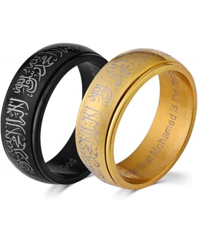 8MM Black & Gold Plated Men Women Titanium Steel Ring Rotating Religion Muslim Jewelery Band Gifts with Shahada $17.80 Bands