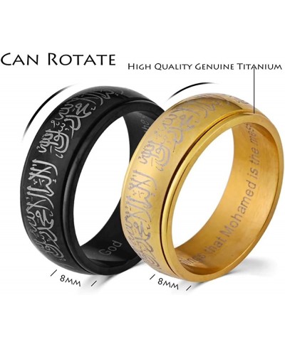 8MM Black & Gold Plated Men Women Titanium Steel Ring Rotating Religion Muslim Jewelery Band Gifts with Shahada $17.80 Bands