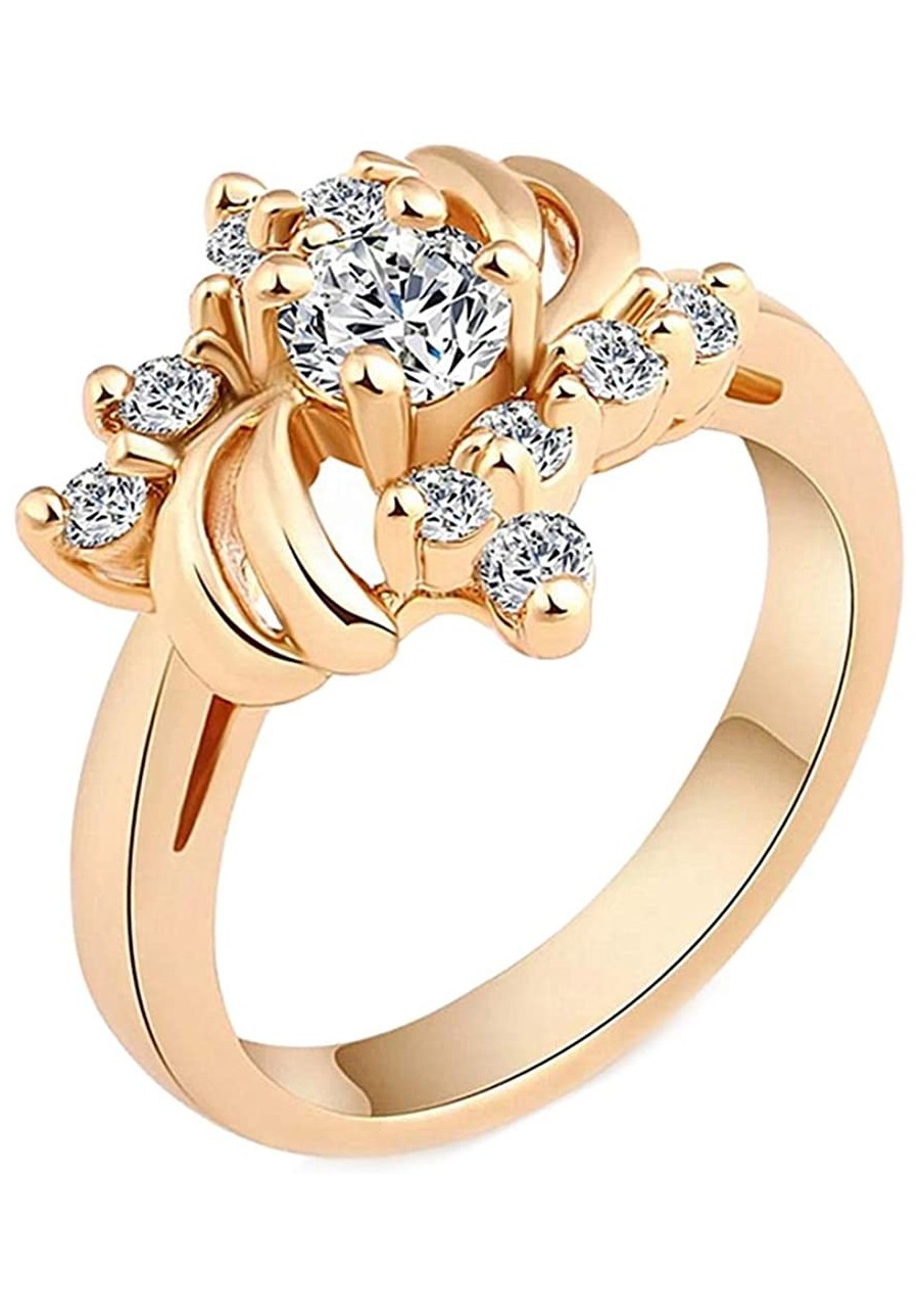 Engagement Rings Rhinestone Gold Plated Flower Vintage Jewelry Wedding Bands Cocktail Elegant Dianty Accessories $5.75 Bands