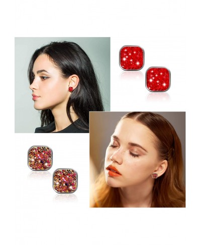32 Pairs Faux Druzy Stud Earrings Stainless Steel Druzy Stud Earrings Glitter Pierced Earrings for Women Girls (Square Shape)...