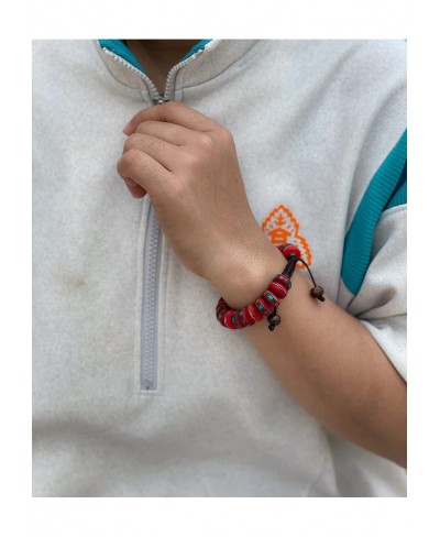 Red Tibetan Mala Embedded Medicine Wrist Mala for Meditation Handmade Draw String Silk Pouch Natural Himalaya Yak Bone Prayer...