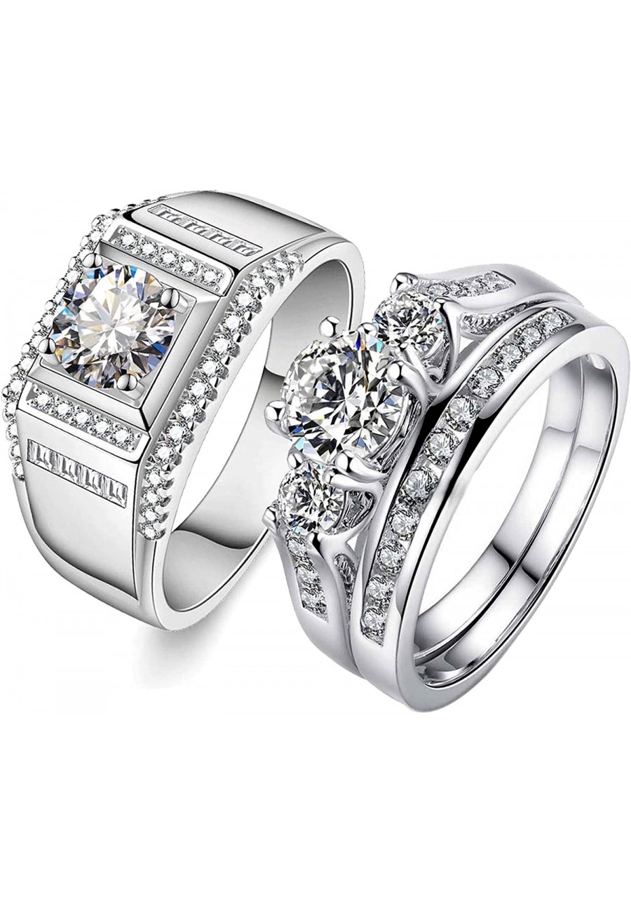 Couple Rings Matching Rings 1CT CZ Wedding Ring Sets for Him and Her Wedding Bands $19.80 Bridal Sets