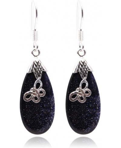 Earrings Blue Sandstone Gemstone Beads Drop Drip Tibetan Silver Dangle Stud Hoop Fashion Jewelry for Woman 12x30mm $11.40 Dro...