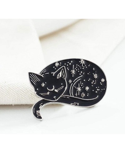 Brooch Pin Women Men Mystical Cat Enamel Jacket Collar Jeans Shirt Badge Jewelry Sweater Bag Shirt Cowboy Black + Silver $8.0...