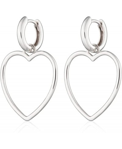 Statement Hollow Heart Love Dainty Minimalist Dangle Drop Earrings for Women Girls Small Hoop 925 Sterling Silver Post Sensit...