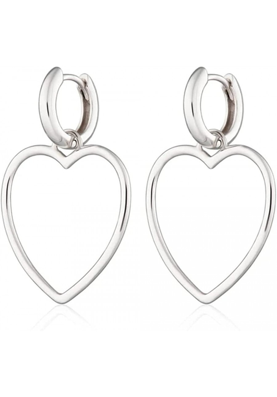 Statement Hollow Heart Love Dainty Minimalist Dangle Drop Earrings for Women Girls Small Hoop 925 Sterling Silver Post Sensit...