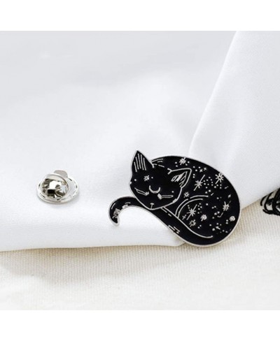 Brooch Pin Women Men Mystical Cat Enamel Jacket Collar Jeans Shirt Badge Jewelry Sweater Bag Shirt Cowboy Black + Silver $8.0...