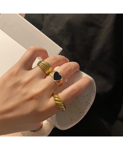 8PCS 18K Gold Plated Chunky Rings for Women Girls Thick Dome Chunky Gold Ring Set Croissant Signet Minimalist Statement Ring ...