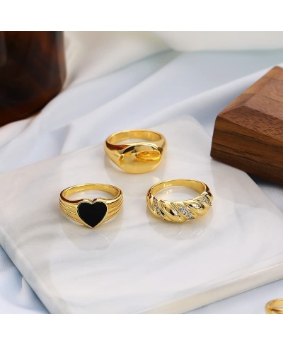 8PCS 18K Gold Plated Chunky Rings for Women Girls Thick Dome Chunky Gold Ring Set Croissant Signet Minimalist Statement Ring ...