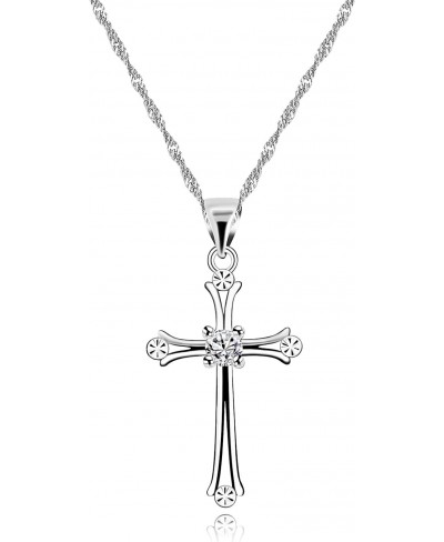 Cubic Zirconia Tiny Cross Pendant Necklace Platinum Plated Faith Jewelry Christian Gifts for Women Girls $7.85 Pendant Necklaces