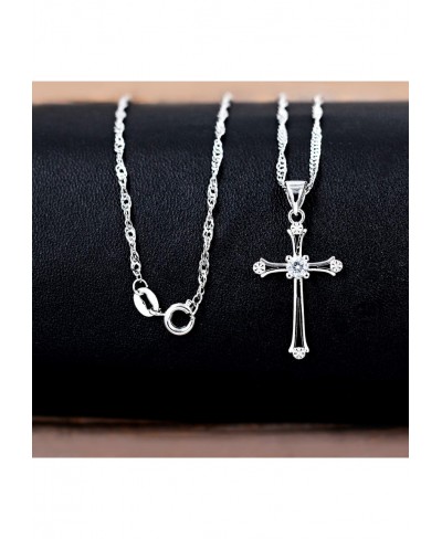 Cubic Zirconia Tiny Cross Pendant Necklace Platinum Plated Faith Jewelry Christian Gifts for Women Girls $7.85 Pendant Necklaces