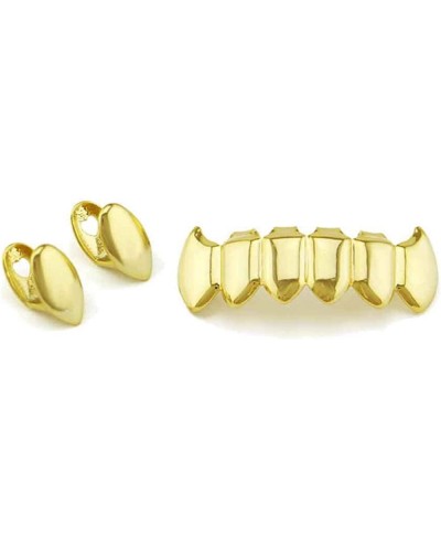 Gold Plated Shiny Hip Hop Teeth Grillz Caps Iced Out CZ Top and Bottom Vampire Fangs Grillz for Men and Women $17.37 Dental G...