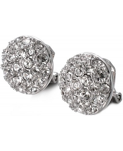 Bling Clip On Earrings For Women Platinum Plated Half Ball Round Clear CZ Cluster Wedding Prom Earings $8.76 Clip-Ons