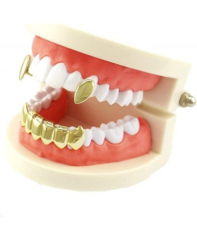 Gold Plated Shiny Hip Hop Teeth Grillz Caps Iced Out CZ Top and Bottom Vampire Fangs Grillz for Men and Women $17.37 Dental G...