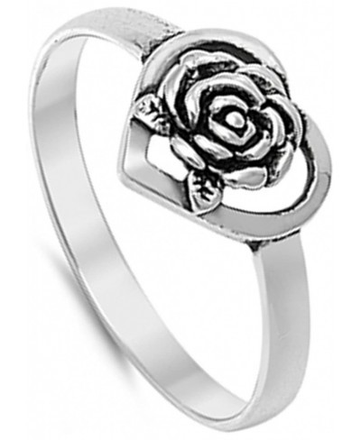 Rose Flower Heart Purity Promise Ring New .925 Sterling Silver Band Sizes 5-10 $17.88 Bands