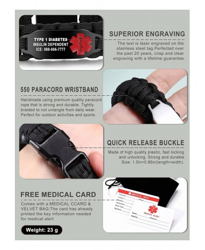Medical Alert Bracelets for Men Women Stainless Steel Medical Emergency Bracelet Handmade Parachute Cord Braided Medical Aler...
