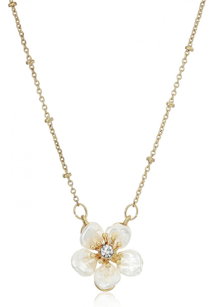 Women's Necklace 16 Inch Flower Pendant - Worn Gold Tone/White/Crystal One Size $28.83 Pendant Necklaces