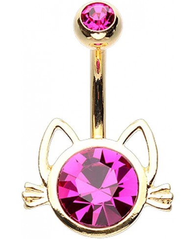 14GA Cute Kitty Cat Face Silhouetted CZ 316L Surgical Stainless Steel Navel Belly Button Ring $14.08 Piercing Jewelry