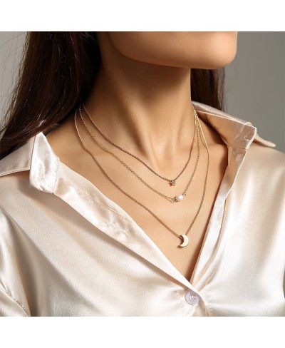 3-tier Pendant Necklace Star and Moon Pendant Necklace Imitation Pearl Pendant Necklace Women's Girls' Jewelry Accessories $1...