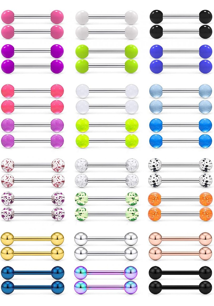 24Pairs Surgical Steel Tongue Rings Straight Barbell Tongue Ring Bar Body Piercing Jewelry for Women Men 16G-14G 14-22mm $15....