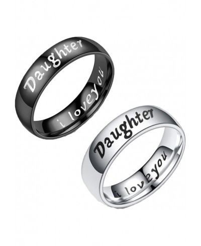 2 Pcs 6mm Stainless Steel Mother Daughter Rings Black Silver Plated Bands Promise Ring Engraved I Love You Mom Mother's Day B...