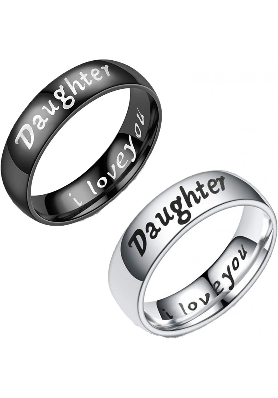 2 Pcs 6mm Stainless Steel Mother Daughter Rings Black Silver Plated Bands Promise Ring Engraved I Love You Mom Mother's Day B...
