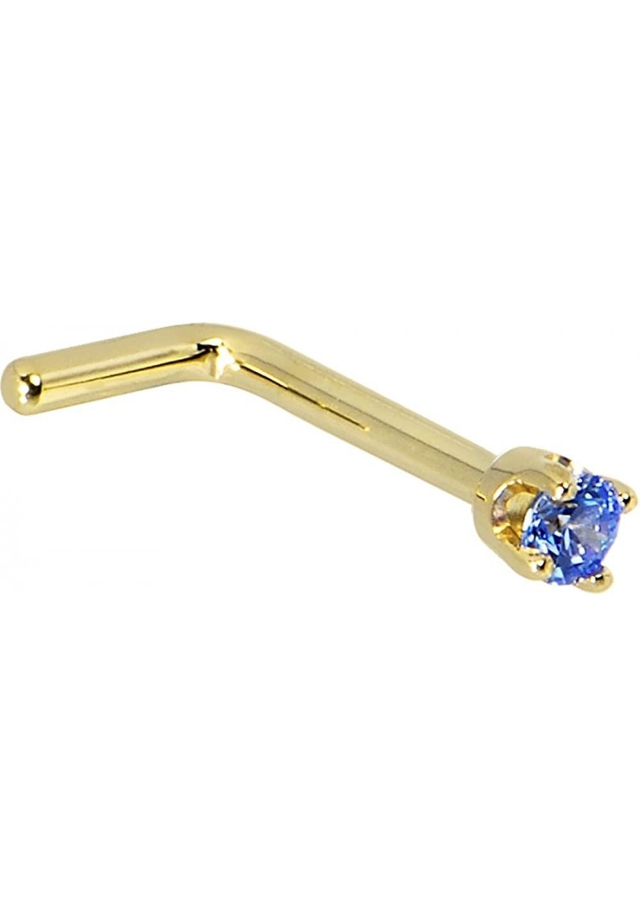 Solid 14k Yellow Gold 2mm Arctic Blue Cubic Zirconia L Shaped Nose Stud Ring 18 Gauge 1/4 $31.11 Piercing Jewelry