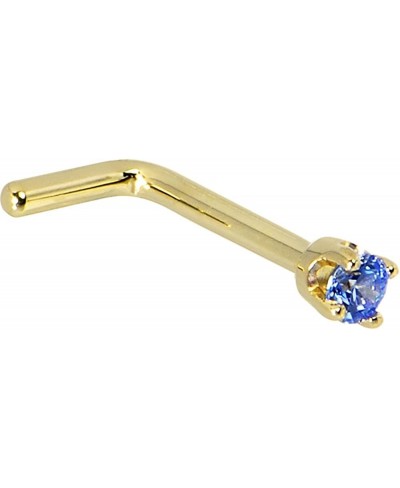 Solid 14k Yellow Gold 2mm Arctic Blue Cubic Zirconia L Shaped Nose Stud Ring 18 Gauge 1/4 $31.11 Piercing Jewelry