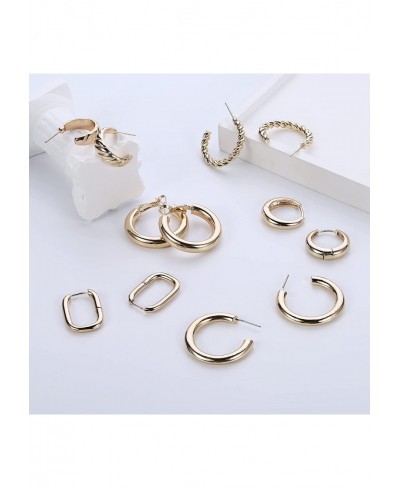 6 Pairs Gold Hoop Earrings Set for Women 14K Gold Plated Twisted Chunky Hoops Trendy Chain Earrings Lightweight Geometric Thi...