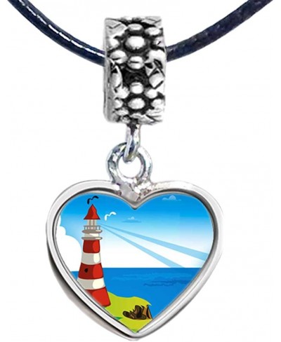 Silver Plated Travel Culture Lighthouse Photo Flower Head Dangle Heart Bead Charm Bracelets $28.66 Charms & Charm Bracelets