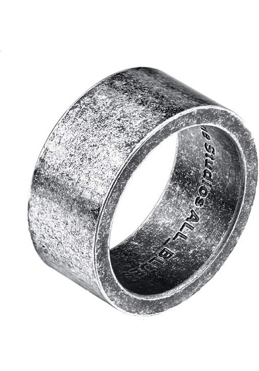 Unisex Stainless Steel Vintage Antique Silver Pipe Cut Ring Wedding Band Plain 10MM Wide $14.60 Bands