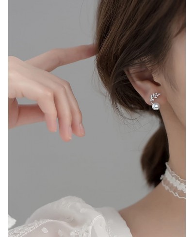 925 Sterling Silver CZ Leaves Crawler Earrings Wrap for Women Teen Girls Pearl Cuff Earrings Piercing Studs $11.99 Cuffs & Wraps