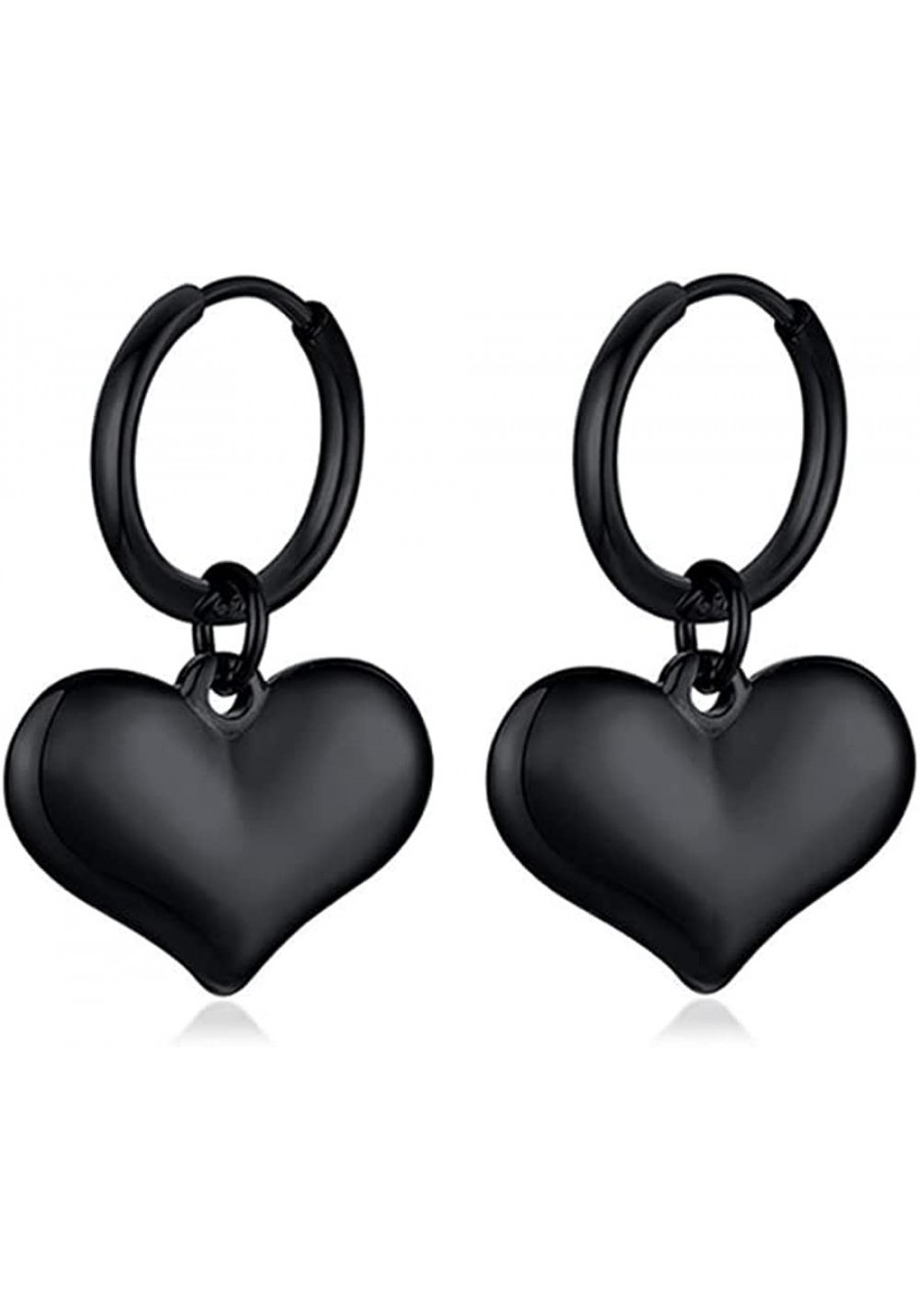 Heart Love Dangle Drop Endless Small Hoop Stainless Steel Earrings For Women Girls Sensitive Ear Minimalist Dangling Round Ci...