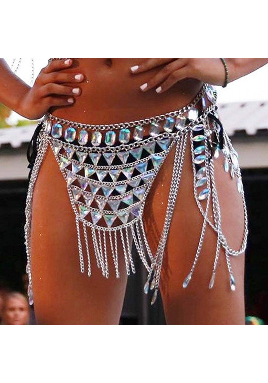 Boho Rhinestone Bikini Chain Set Silver Sexy Sequins Mesh Body Chains Summer Bra Body Jewelry for Women and Girls (D) $26.53 ...