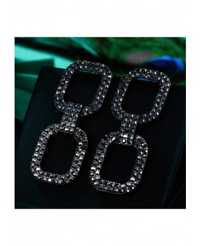 Crystals Rectangle Geometric Link Statement Drop Dangle Earrings Bright Black Black-Tone $13.04 Drop & Dangle