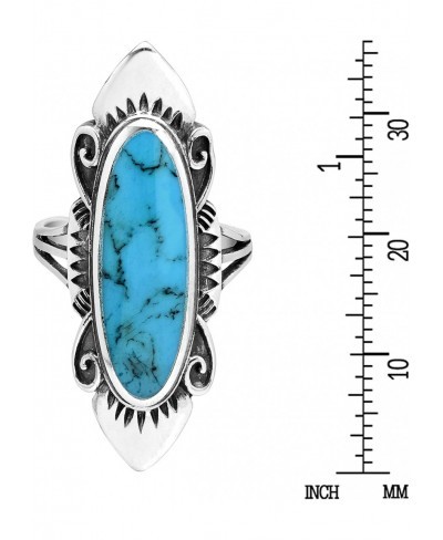 Vintage Inspired Long Oval Blue Simulated Turquoise Inlaid .925 Sterling Silver Ring Elegant Wedding Rings For Women Casual C...
