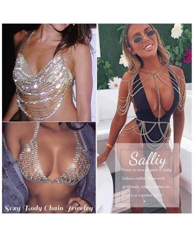 Boho Rhinestone Bikini Chain Set Silver Sexy Sequins Mesh Body Chains Summer Bra Body Jewelry for Women and Girls (D) $26.53 ...