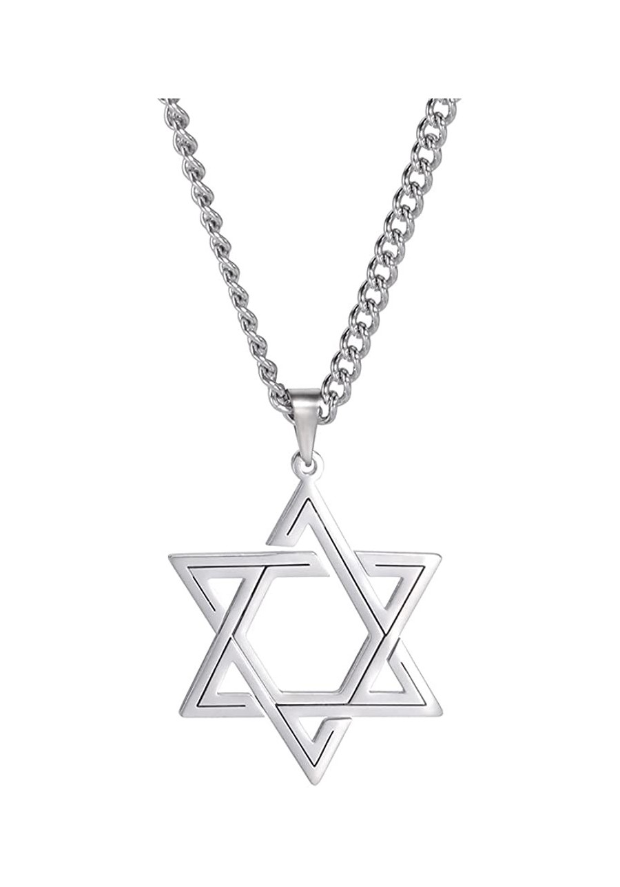 Jewish Star of David Necklace Israel Hebrew Inscription Megan Star Pendant Necklaces for Women Christian Jewelry Gifts (Silve...