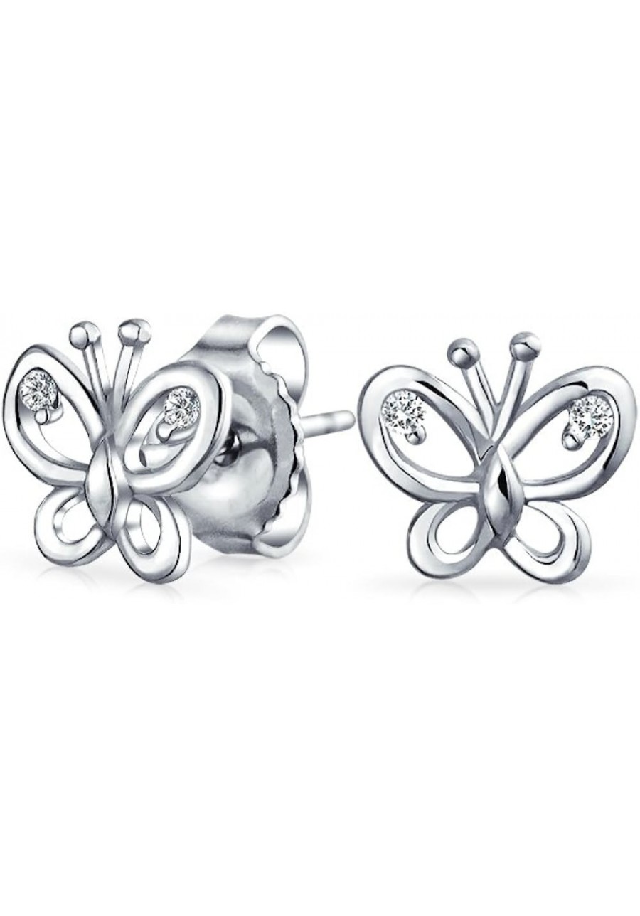 Tiny Delicate Cubic Zirconia Accent CZ Open Garden Butterfly Stud Earrings For Women For Teen 925 Sterling Silver $15.81 Stud